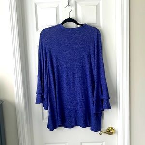 Periwinkle Mock Turtleneck Tunic with ruffled bell sleeves